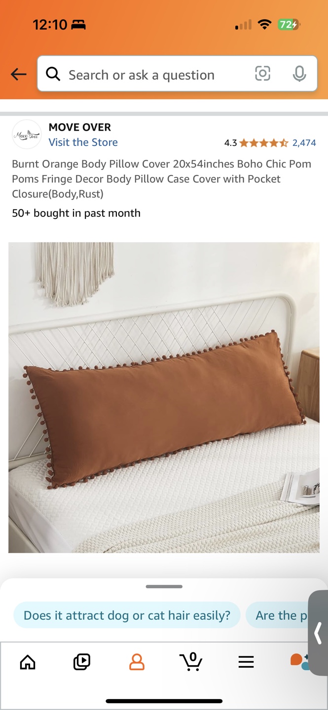 Burnt Orange Body Pillow Cover 20x54