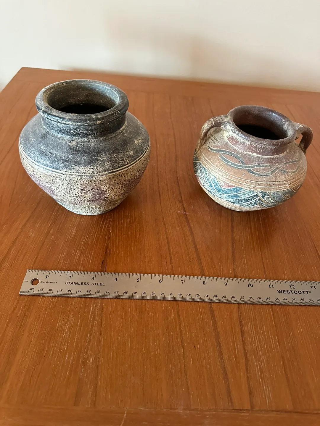 Set of 2 Small Decorative Pottery Vases