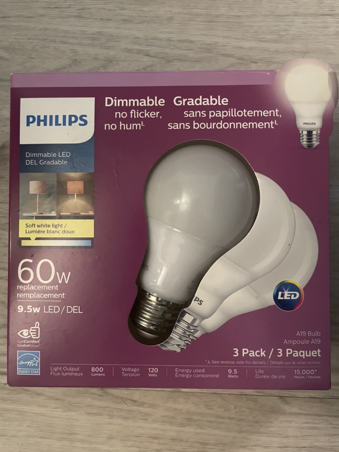 2-Pack Philips 60W Equivalent Dimmable LED Light Bulbs - 3 Pack