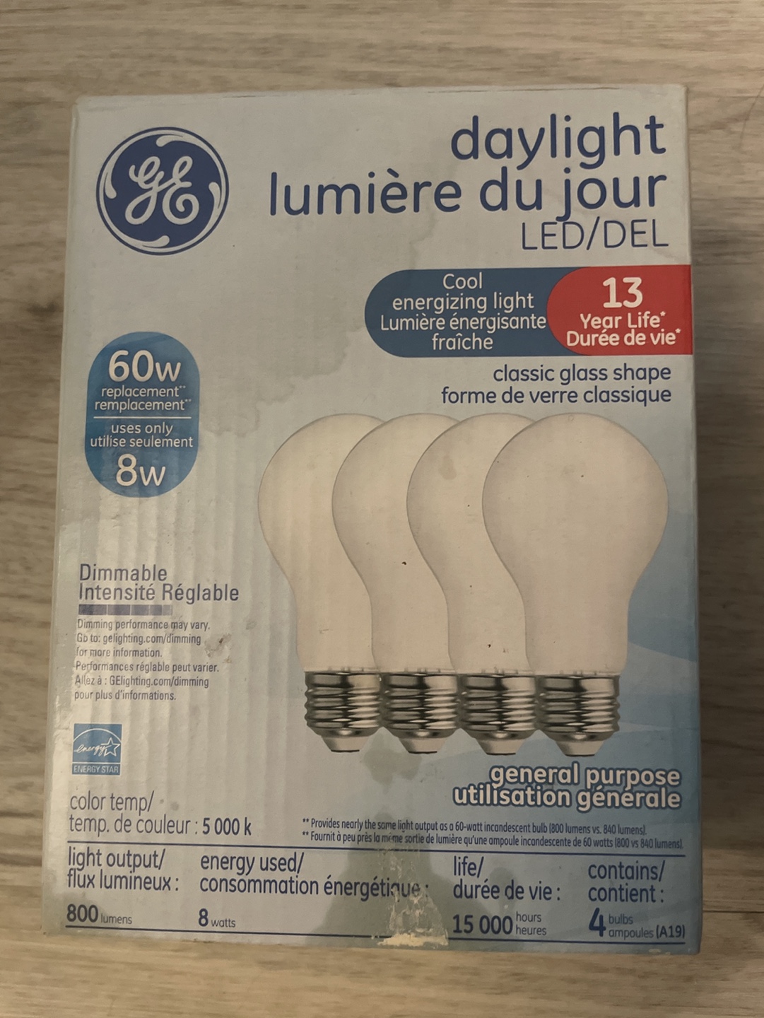 4-Pack GE 60W Equivalent Daylight LED Light Bulbs