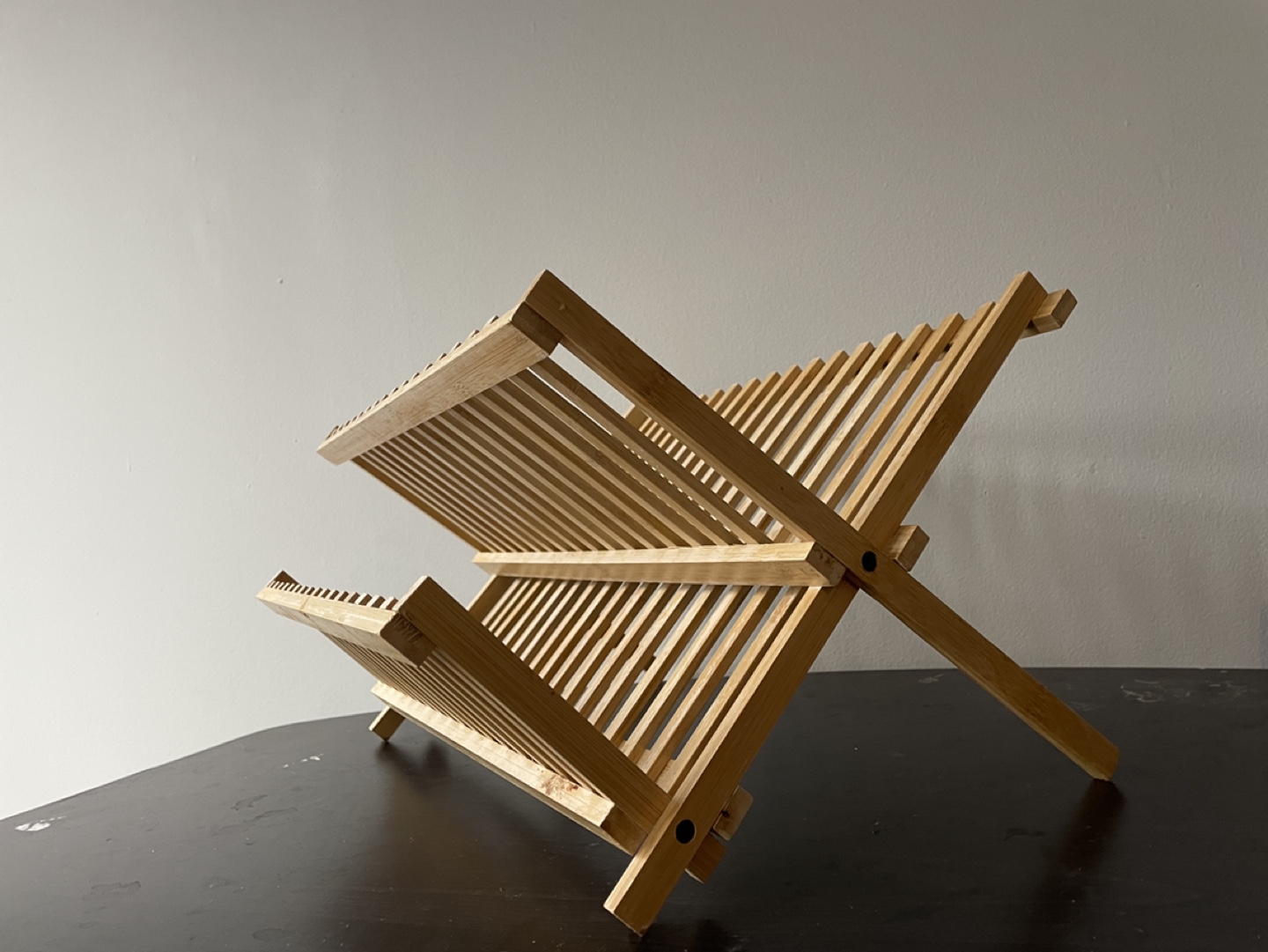 Folding wooden dish rack