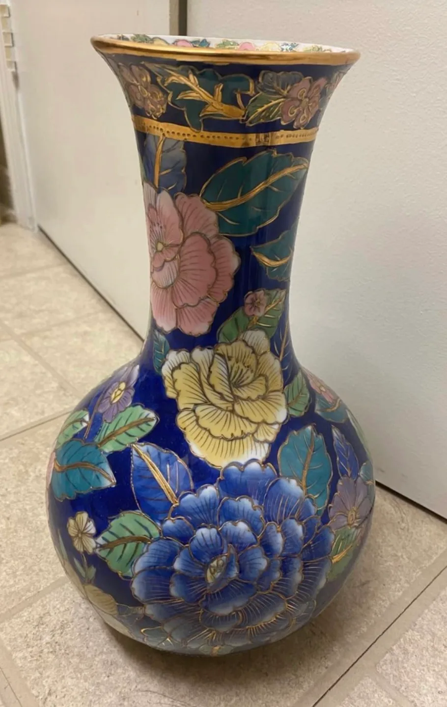 Blue and Gold Floral Vase 1Ft image indicator(3)