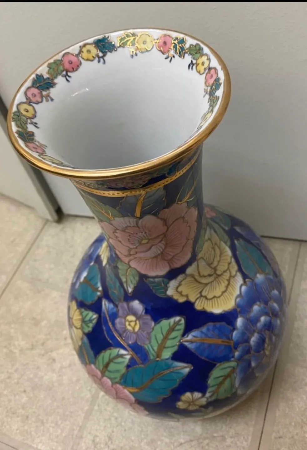 Blue and Gold Floral Vase 1Ft image indicator(2)
