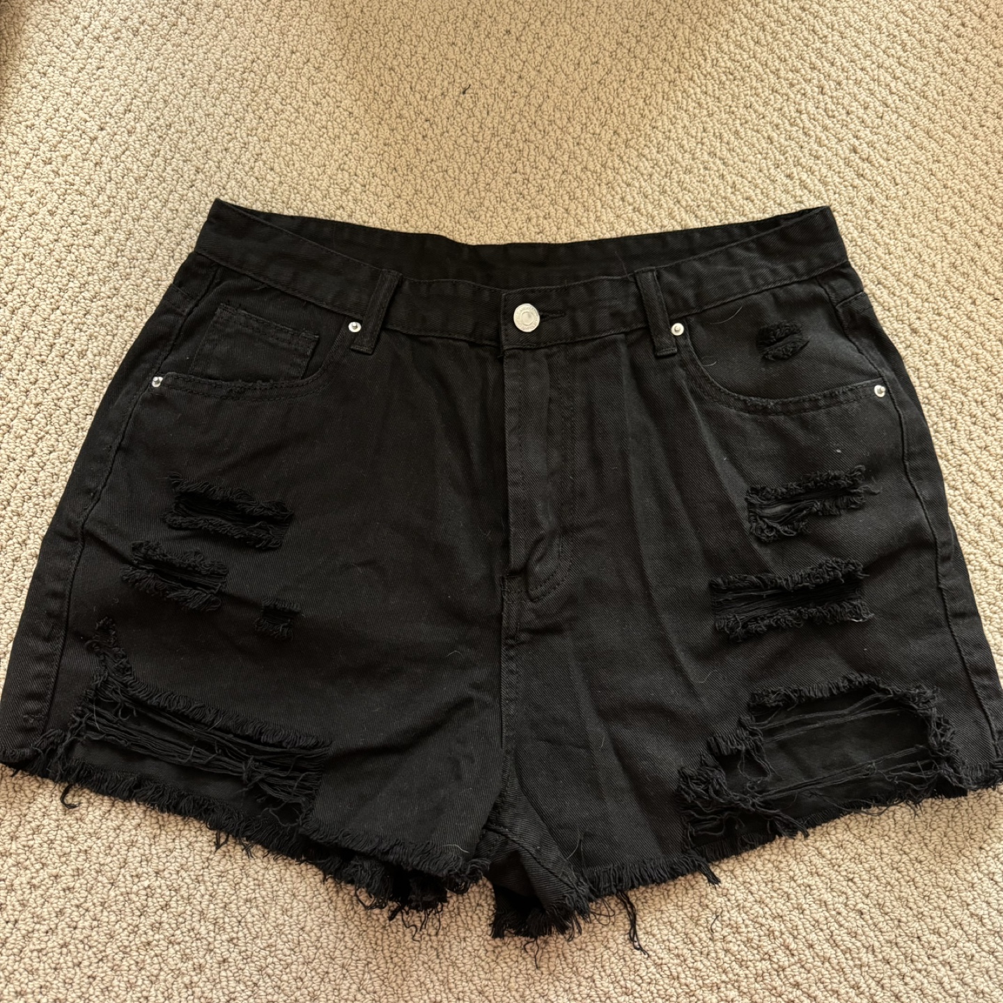 Large Black Distressed Denim Shorts
