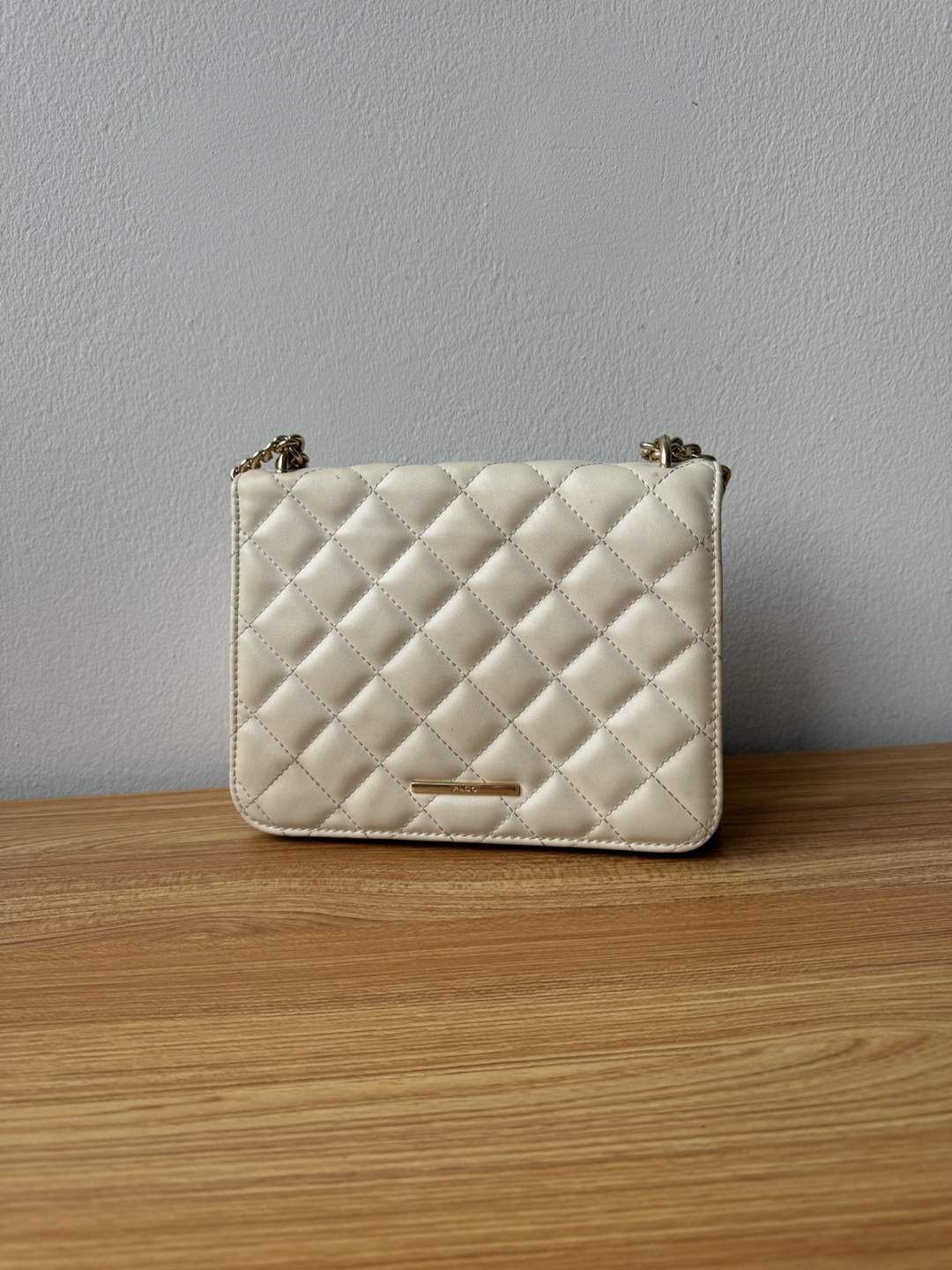 Beige Quilted Chain Bag
