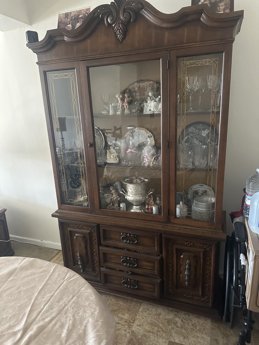 Wood Hutch Cabinet with Glass Doors