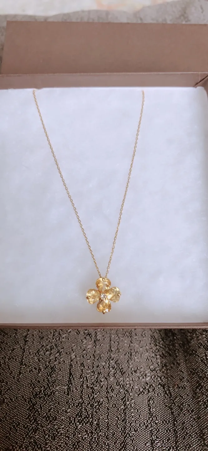 18K Italian  Diamond Citrine Small Flower Quatrefoil thumbnail