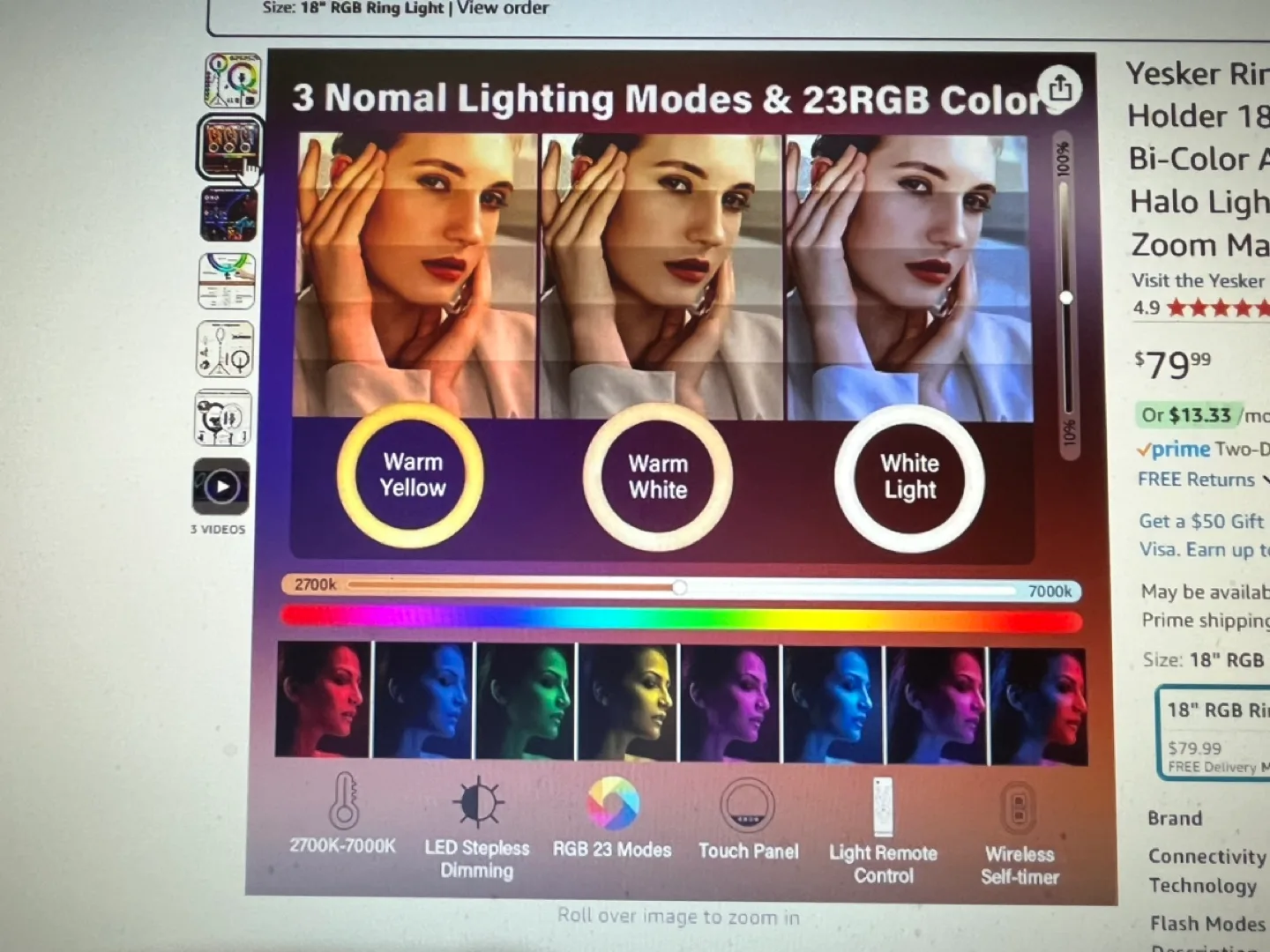 18 inch RGB Ring Light with Tripod Stand and Phone Holder image indicator(2)