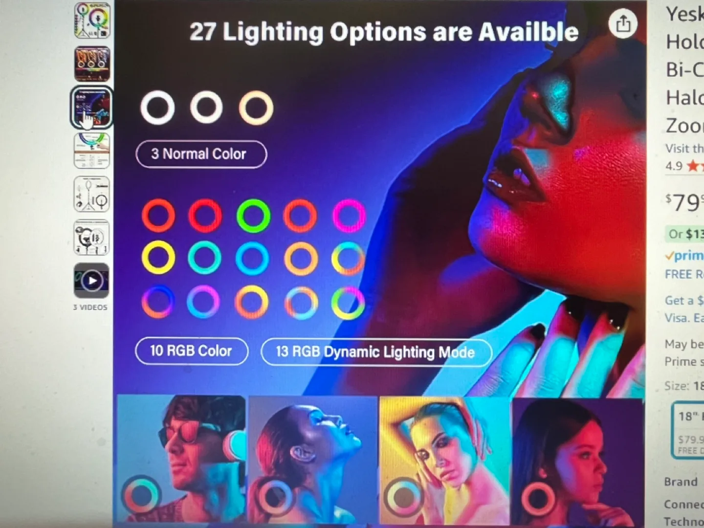 18 inch RGB Ring Light with Tripod Stand and Phone Holder image indicator(3)