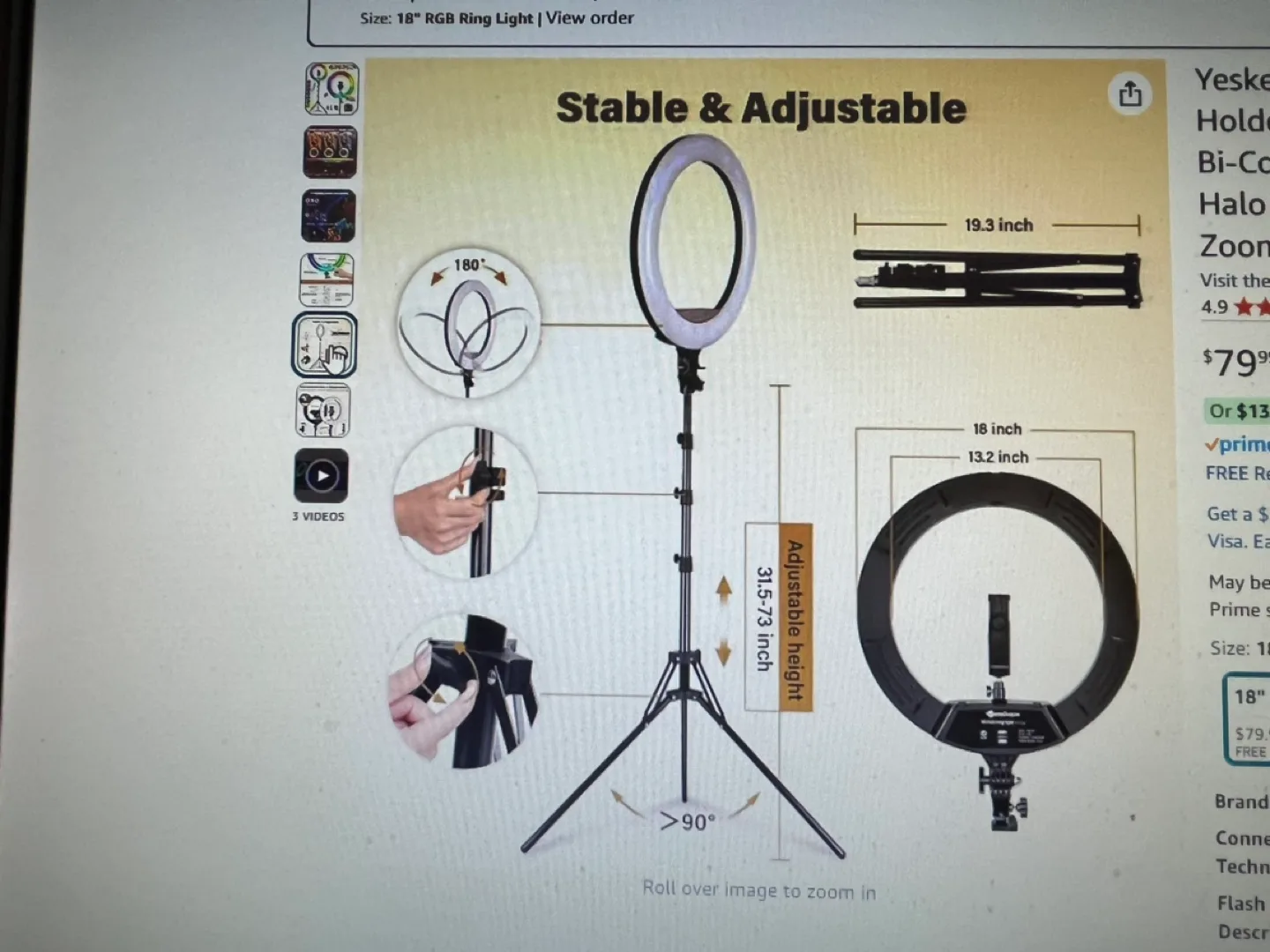 18 inch RGB Ring Light with Tripod Stand and Phone Holder image indicator(5)