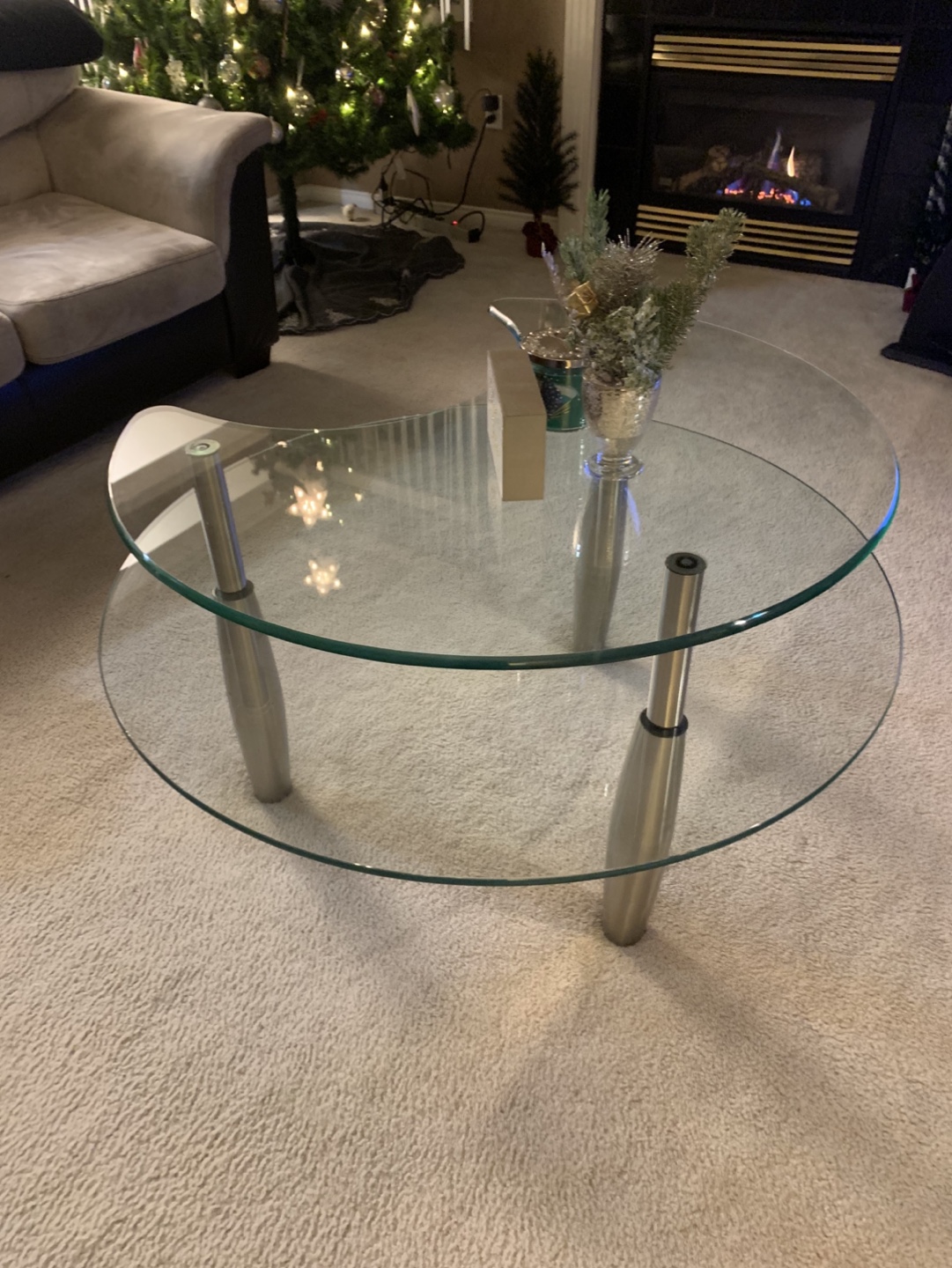 TWO Glass and Metal Two-Tiered Coffee Tables