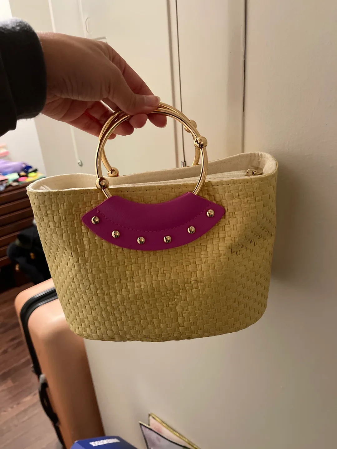 Straw Bag with Gold Handle thumbnail