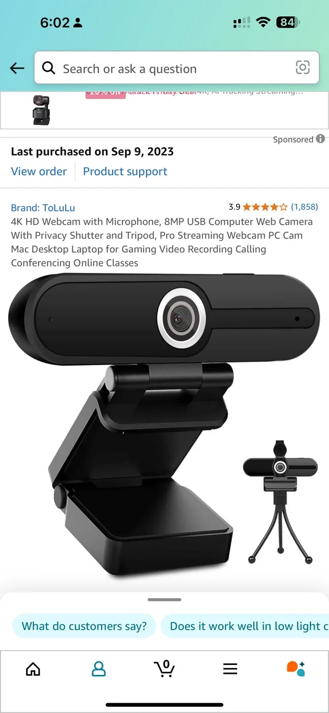 ToluLu 4K Webcam with Cover & Tripod thumbnail