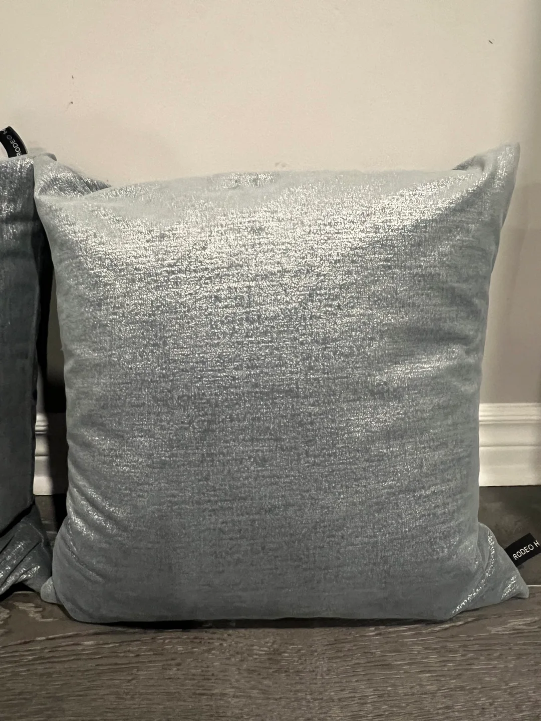 Set of 2 Silver Blue Shimmer Throw Pillows image indicator(2)