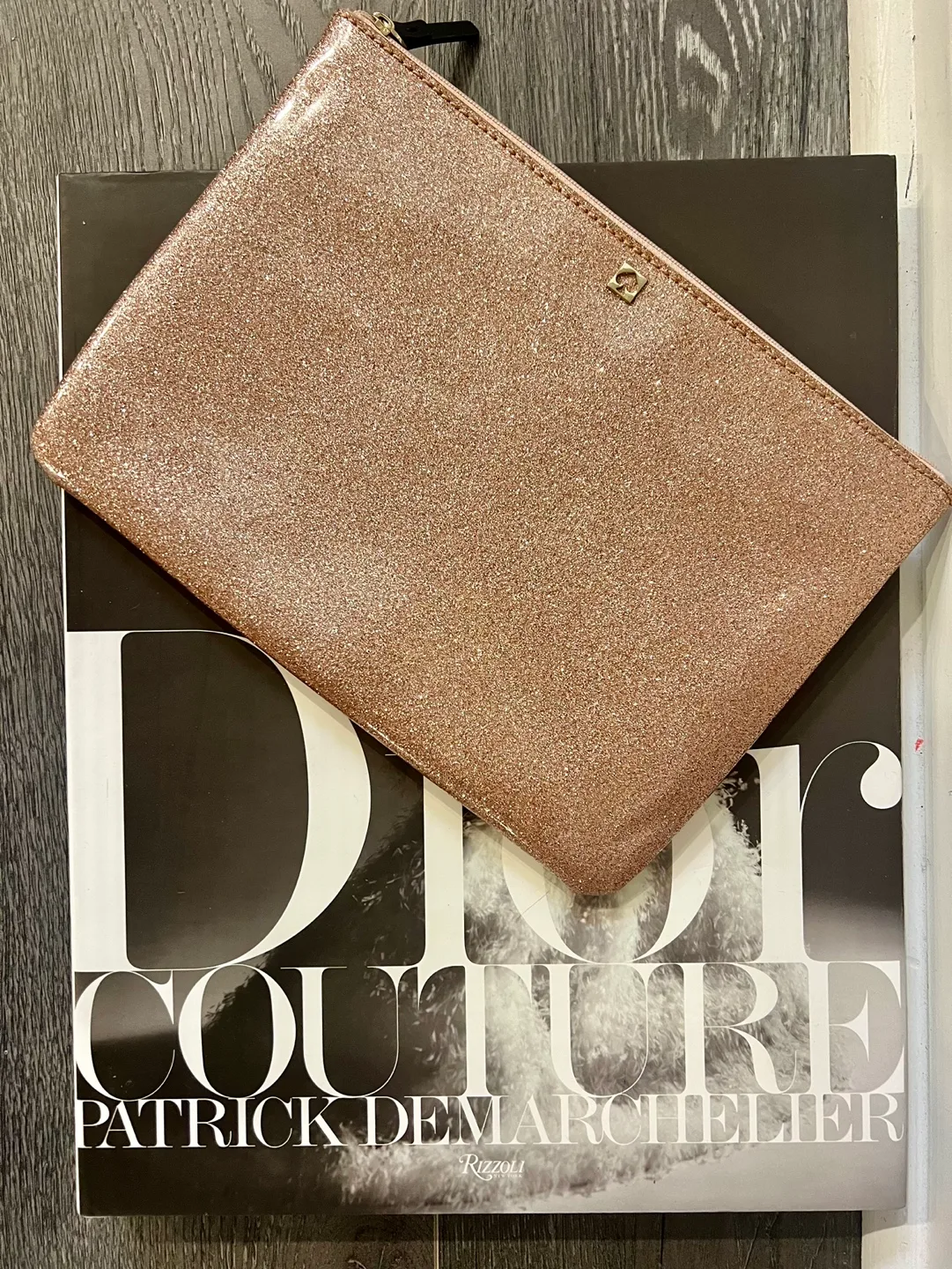 Kate Spade Rose Gold Glitter Cosmetic Bag image indicator(2)