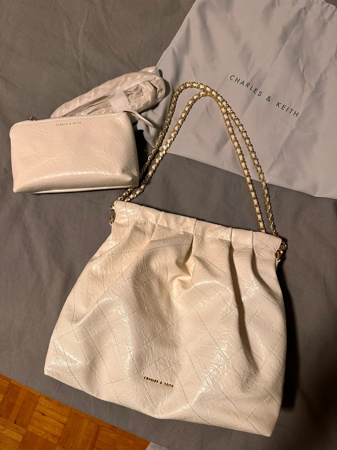 Charles & Keith Double Chain Hobo Bag in Cream image indicator(4)