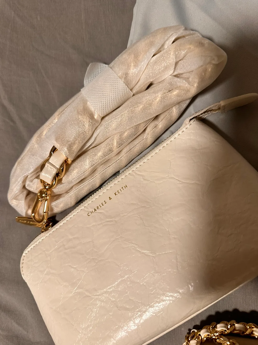 Charles & Keith Double Chain Hobo Bag in Cream image indicator(7)