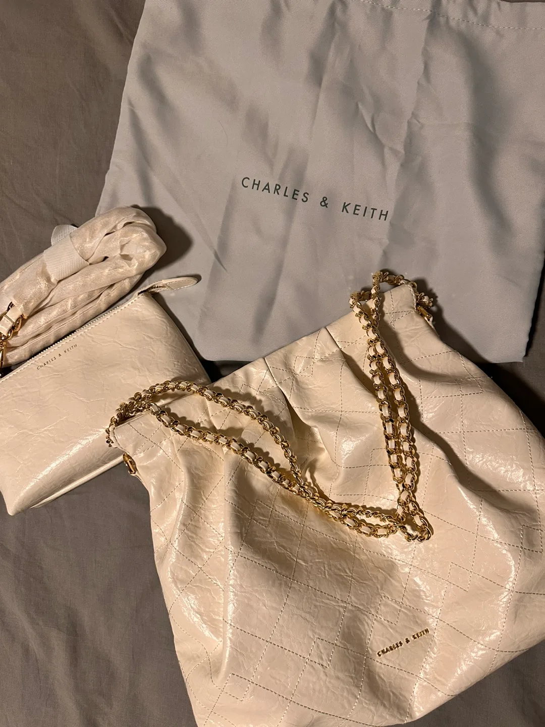Charles & Keith Double Chain Hobo Bag in Cream image indicator(5)