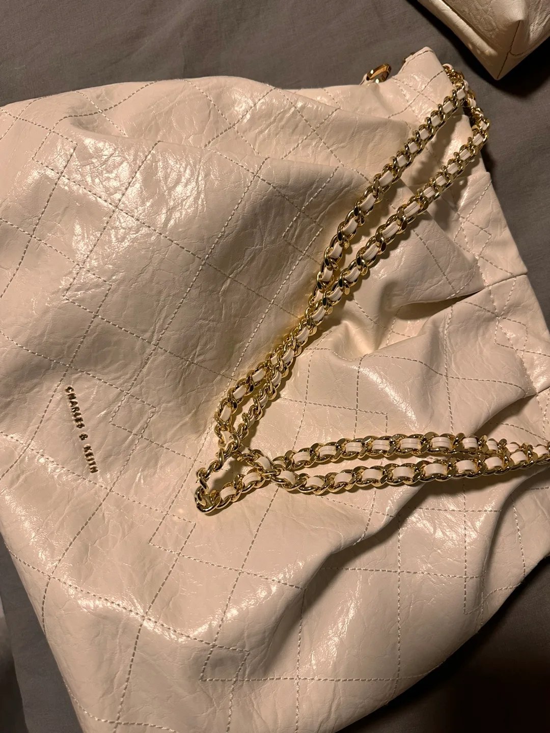 Charles & Keith Double Chain Hobo Bag in Cream image indicator(6)