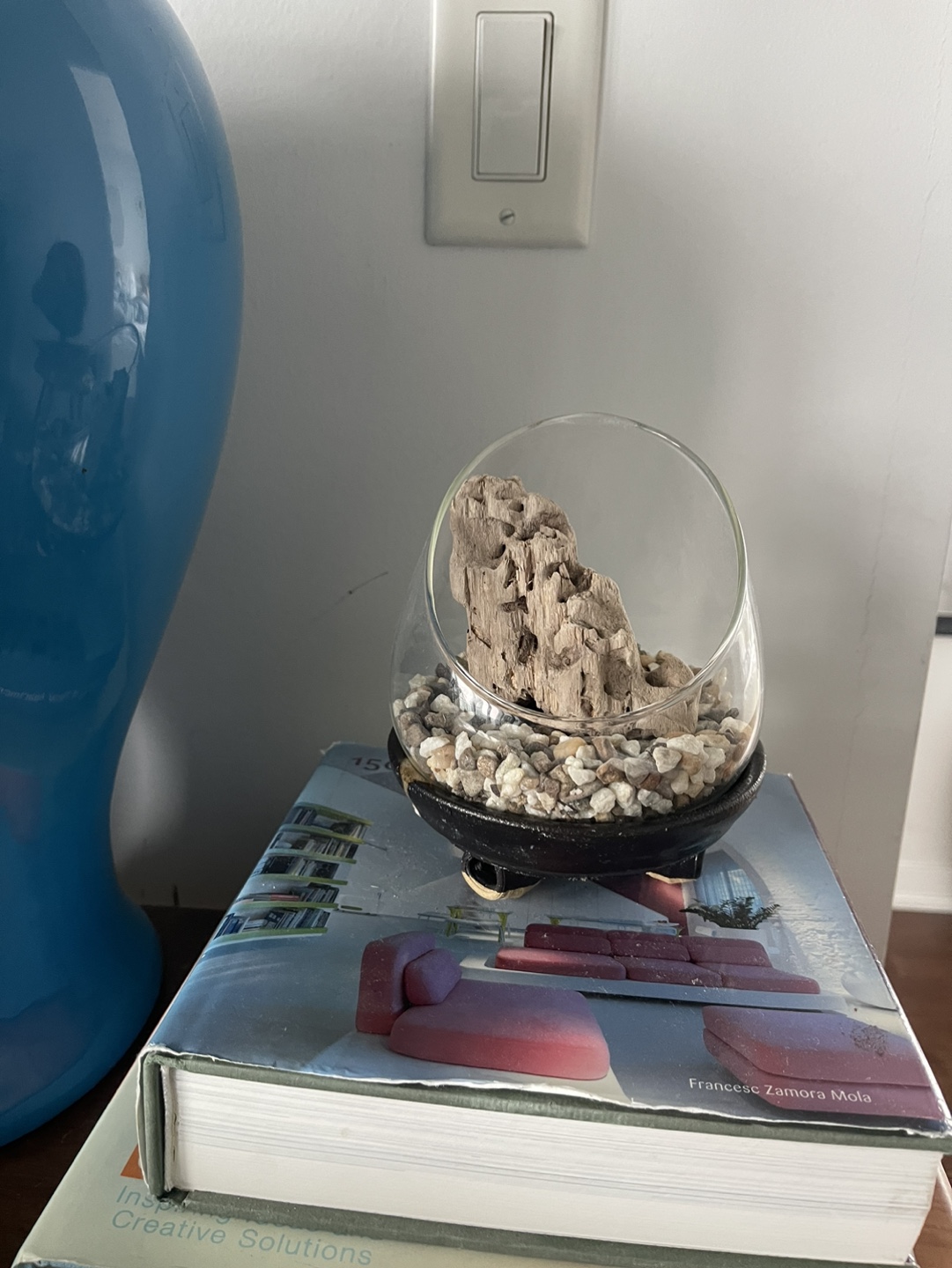 Glass Terrarium with Driftwood and Stones