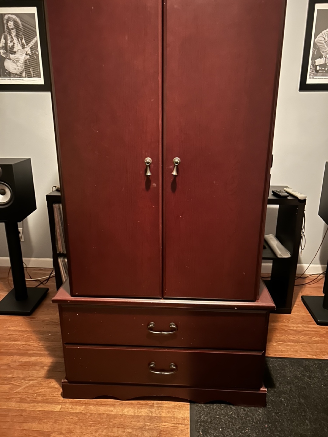 Solid wood armoire with two drawers