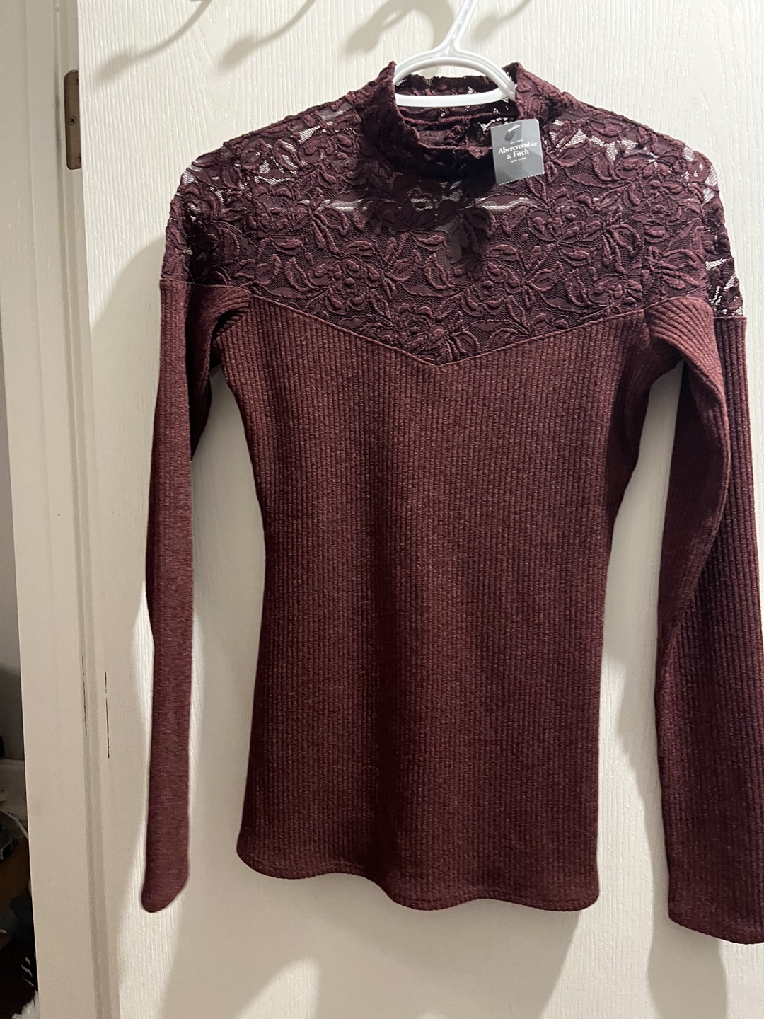 Abercrombie & Fitch Burgundy Lace Long Sleeve Top - Size Small