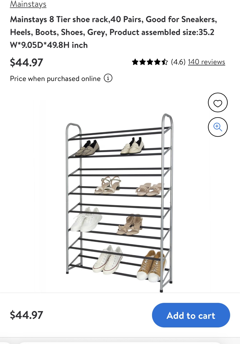 Mainstays 8 Tier Shoe Rack