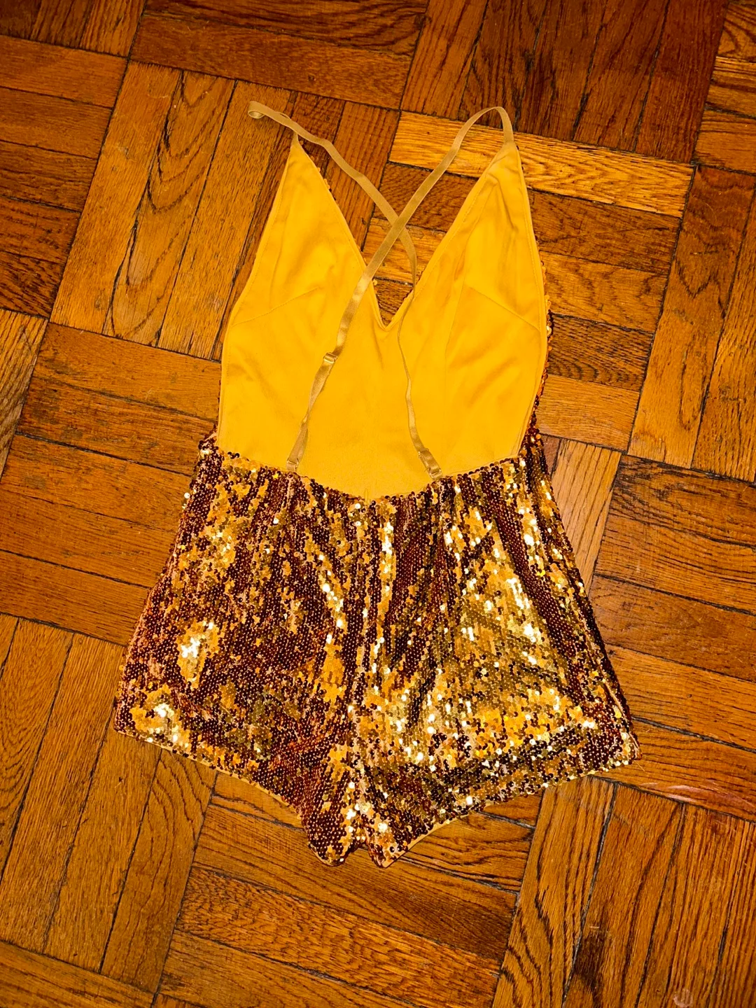 Forever 21 Gold Sequin Shorts Romper SZ M-L image indicator(2)