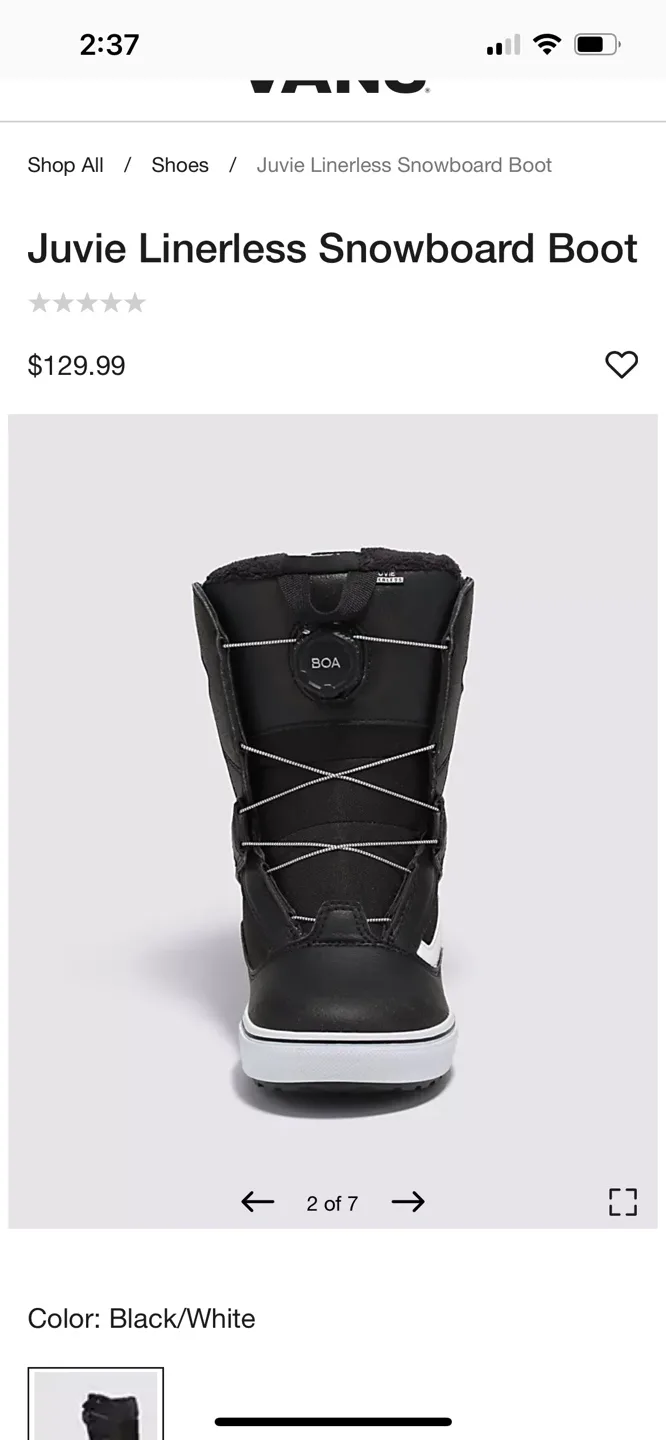 Size 1 Vans Juvie Linerless BOA Snowboard Boots image indicator(5)