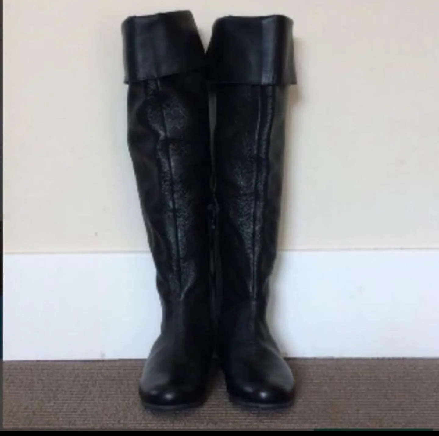 Joe Fresh Black Over the Knee Leather Boots thumbnail