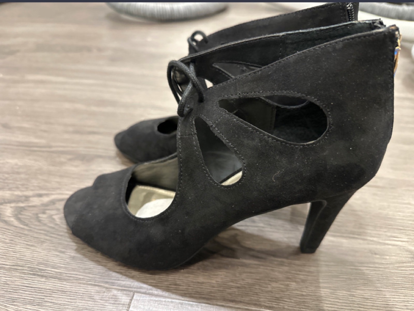 Black Suede Lace-Up Heels