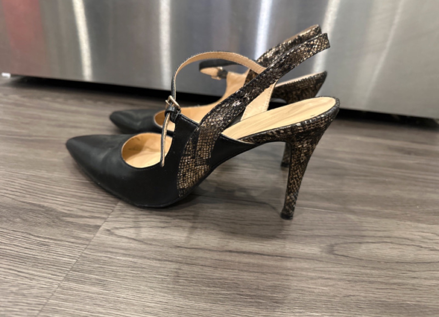 Black Leather Snake Skin Heels