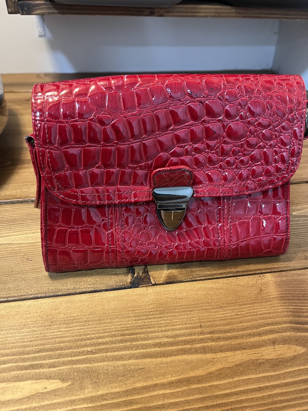 Red Crocodile-Embossed Shoulder Bag - photo 2