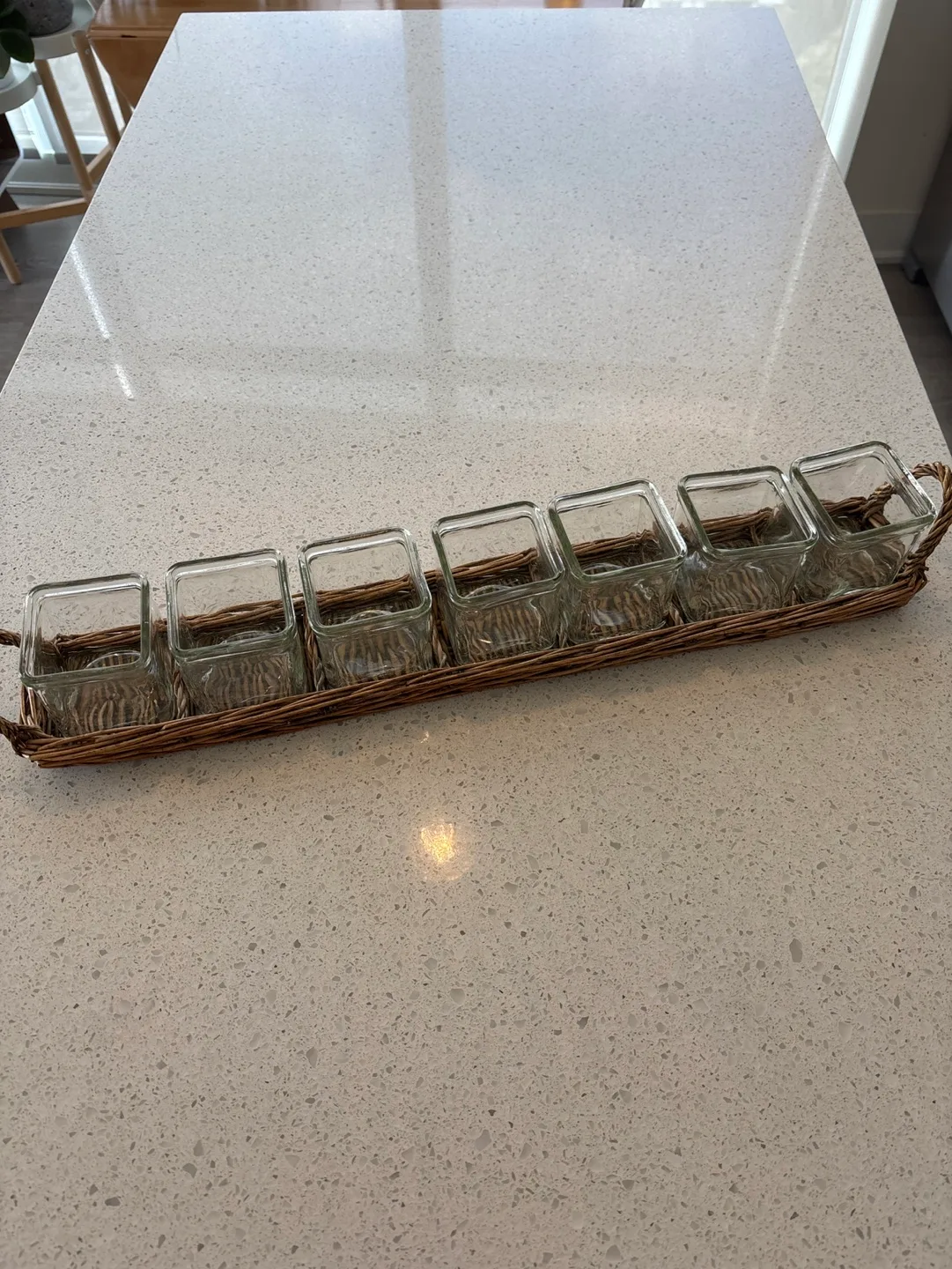 Wicker Tray with Glass Votive Jars thumbnail
