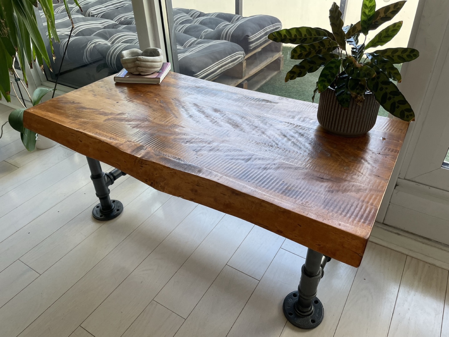 Live Edge Coffee Table with Industrial Pipe Legs