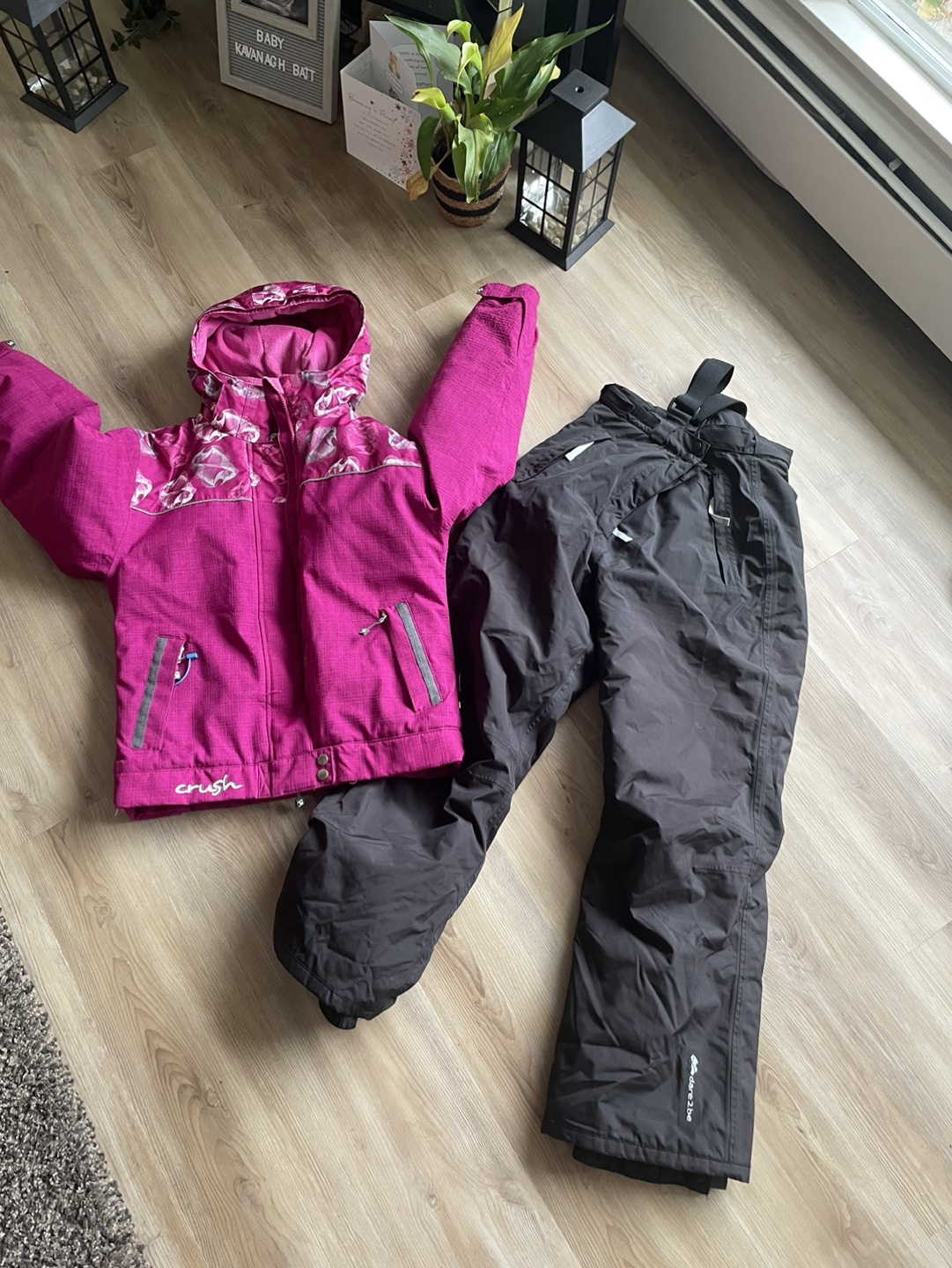 Pink Ski Jacket and Black Ski Pants Set