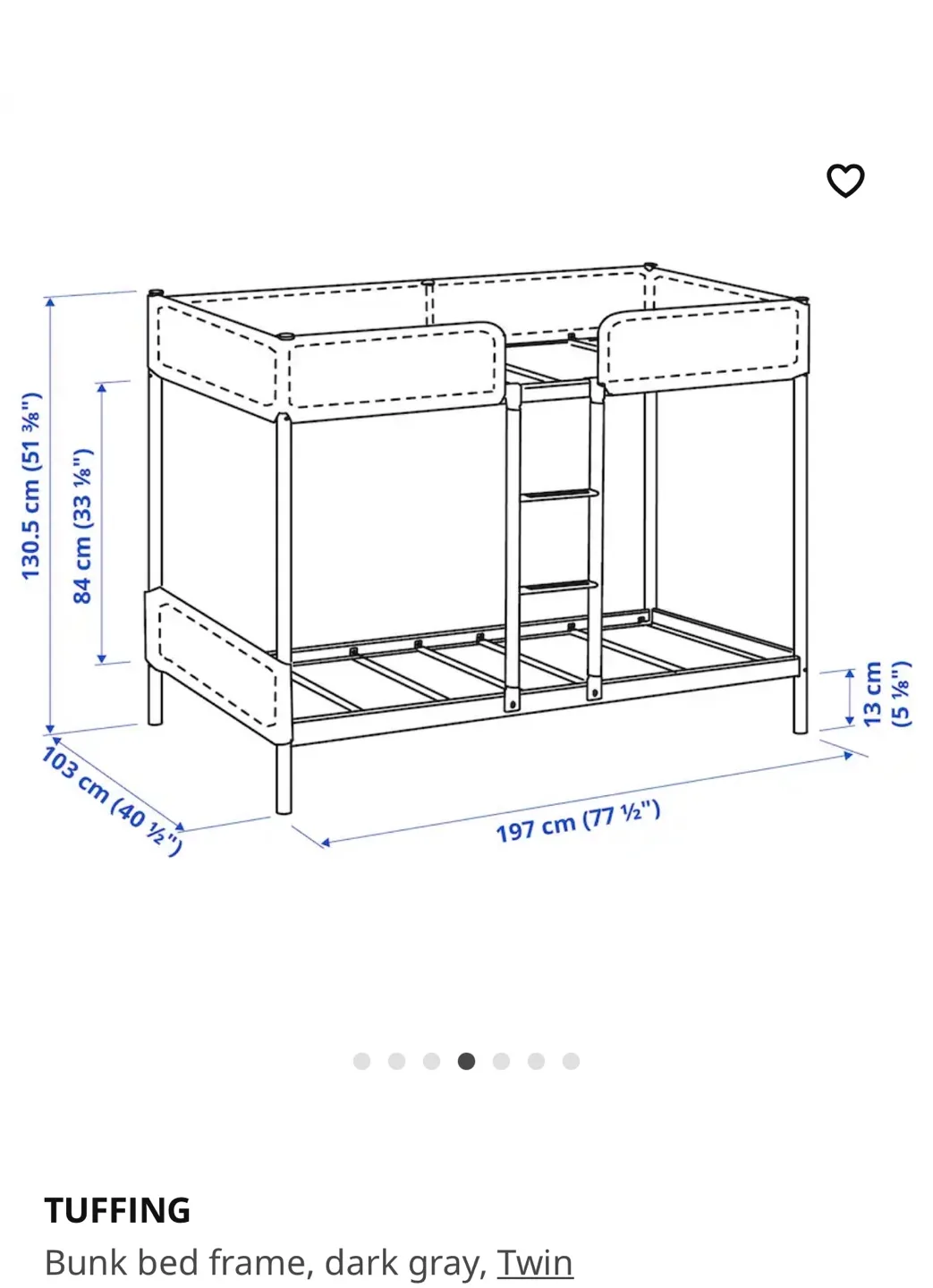 IKEA Tuffing Bunk Bed Frame - Dark Gray, Twin image indicator(2)
