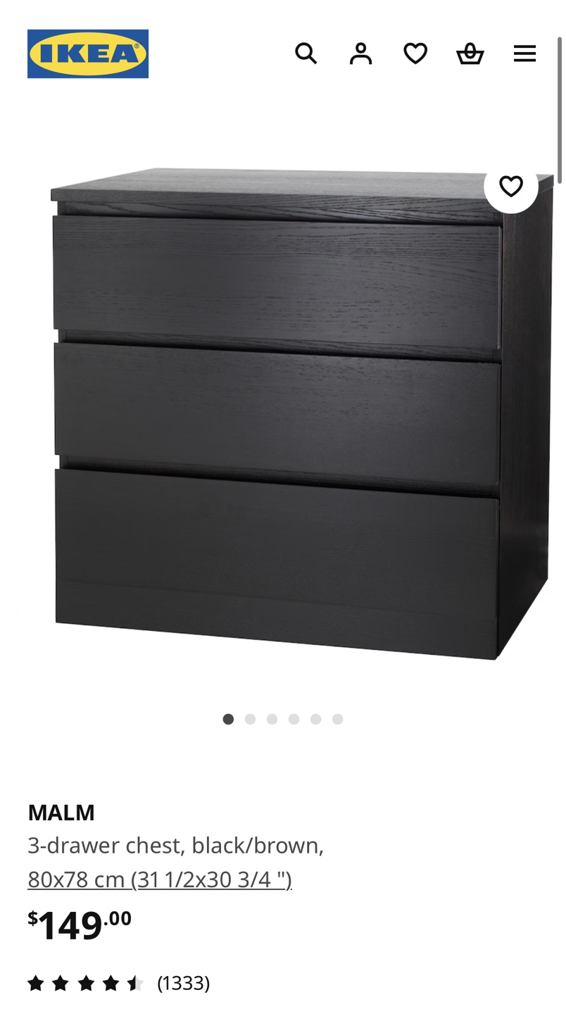 IKEA MALM 3-Drawer Dresser