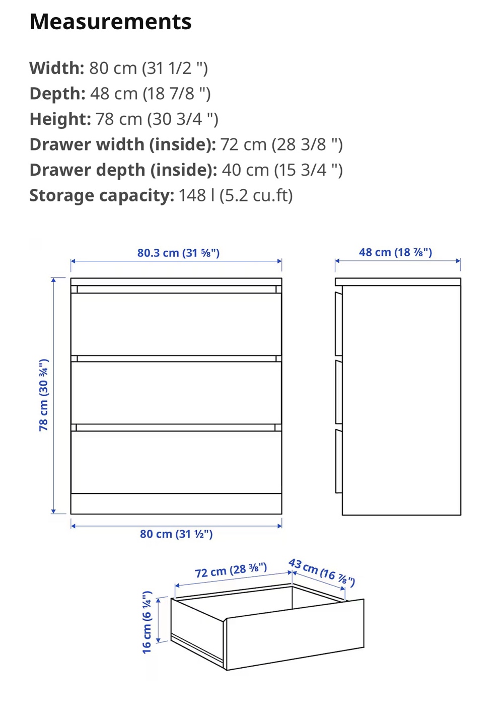 IKEA MALM 3-Drawer Dresser - photo 3