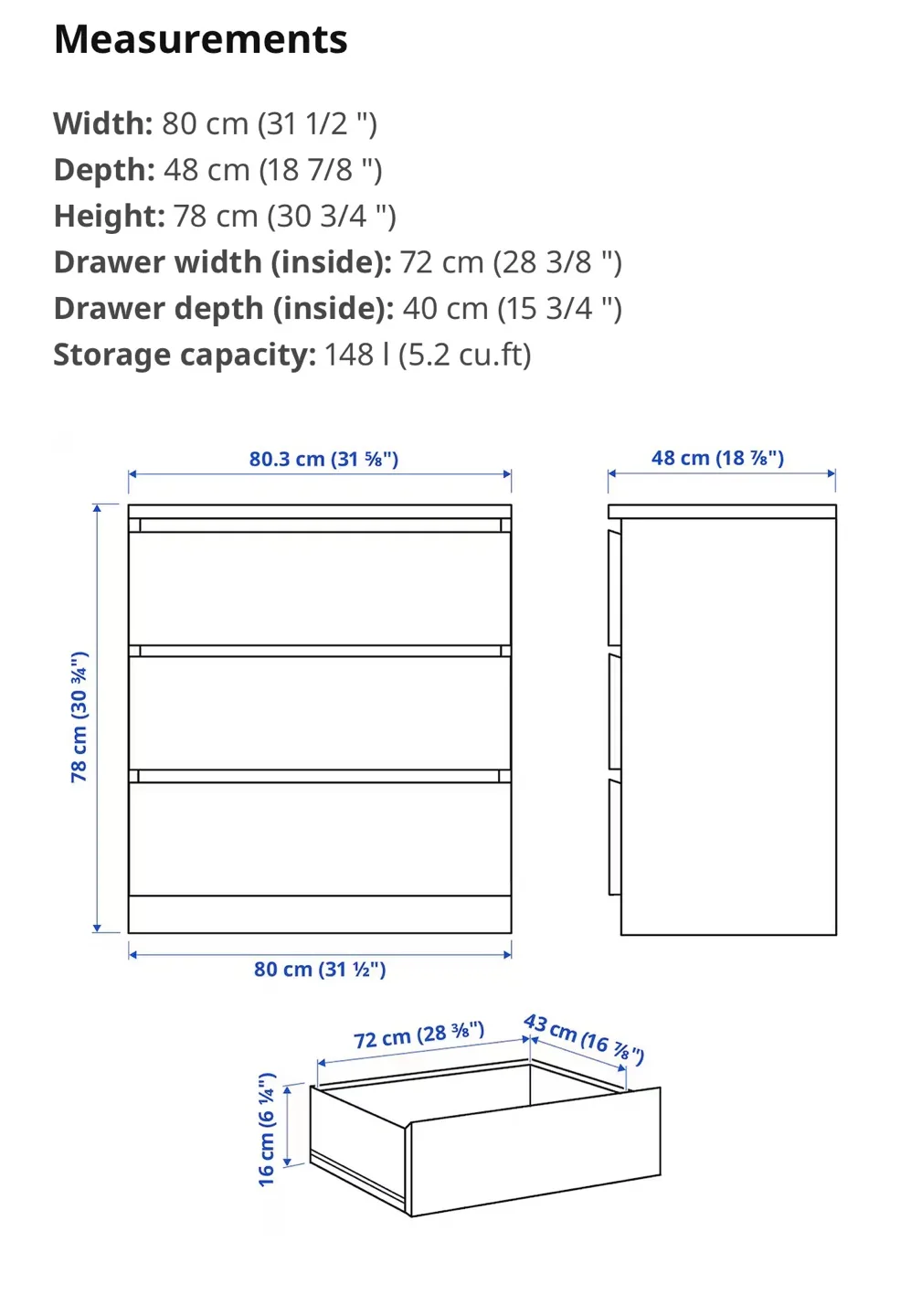 IKEA MALM 3-Drawer Dresser image indicator(3)