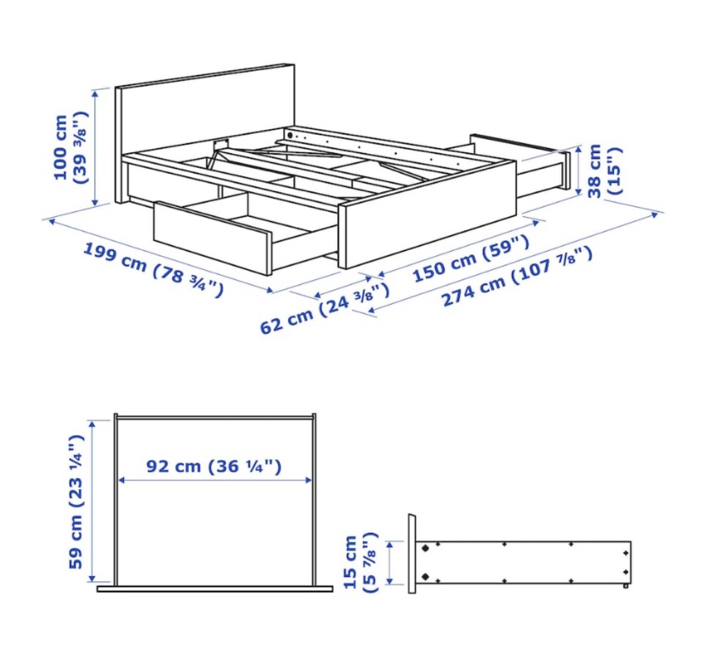 IKEA MALM full size Bed Frame with Storage - photo 3