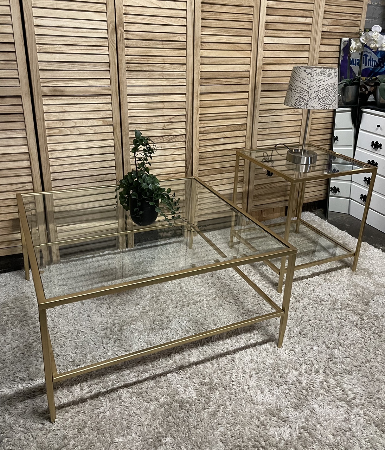 Gold Glass Coffee Table Set - photo 4