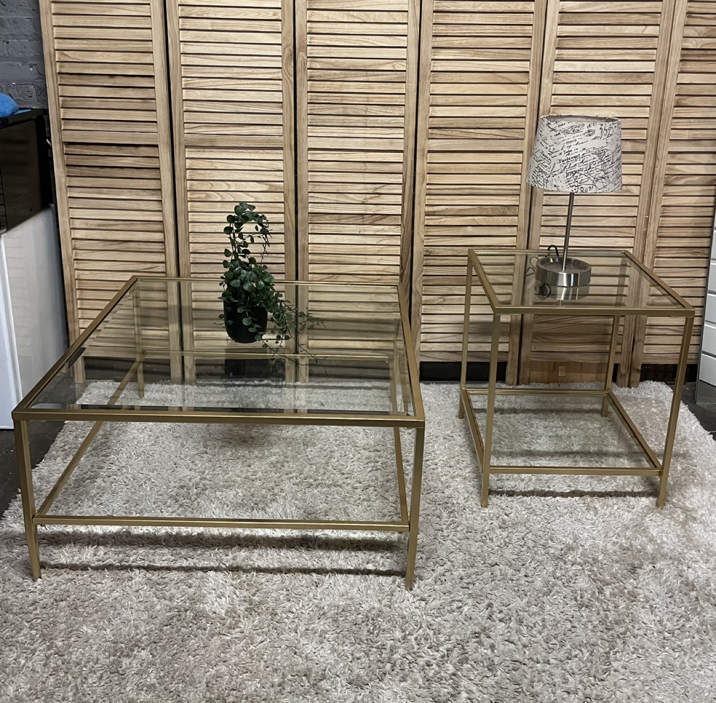 Gold Glass Coffee Table Set - photo 2