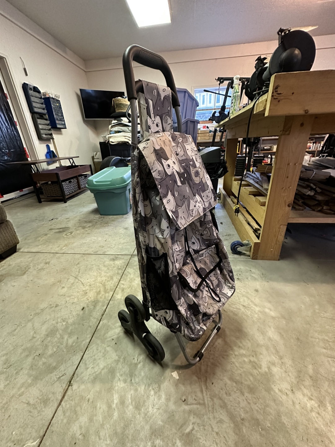 Rolling Shopping Trolley with Cat Pattern