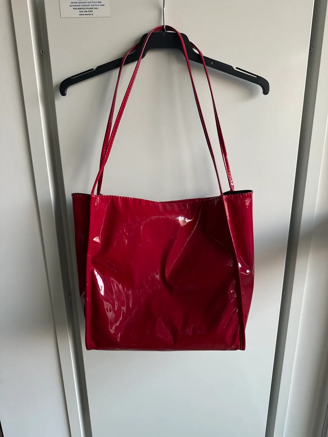 Red patent leather tote bag thumbnail