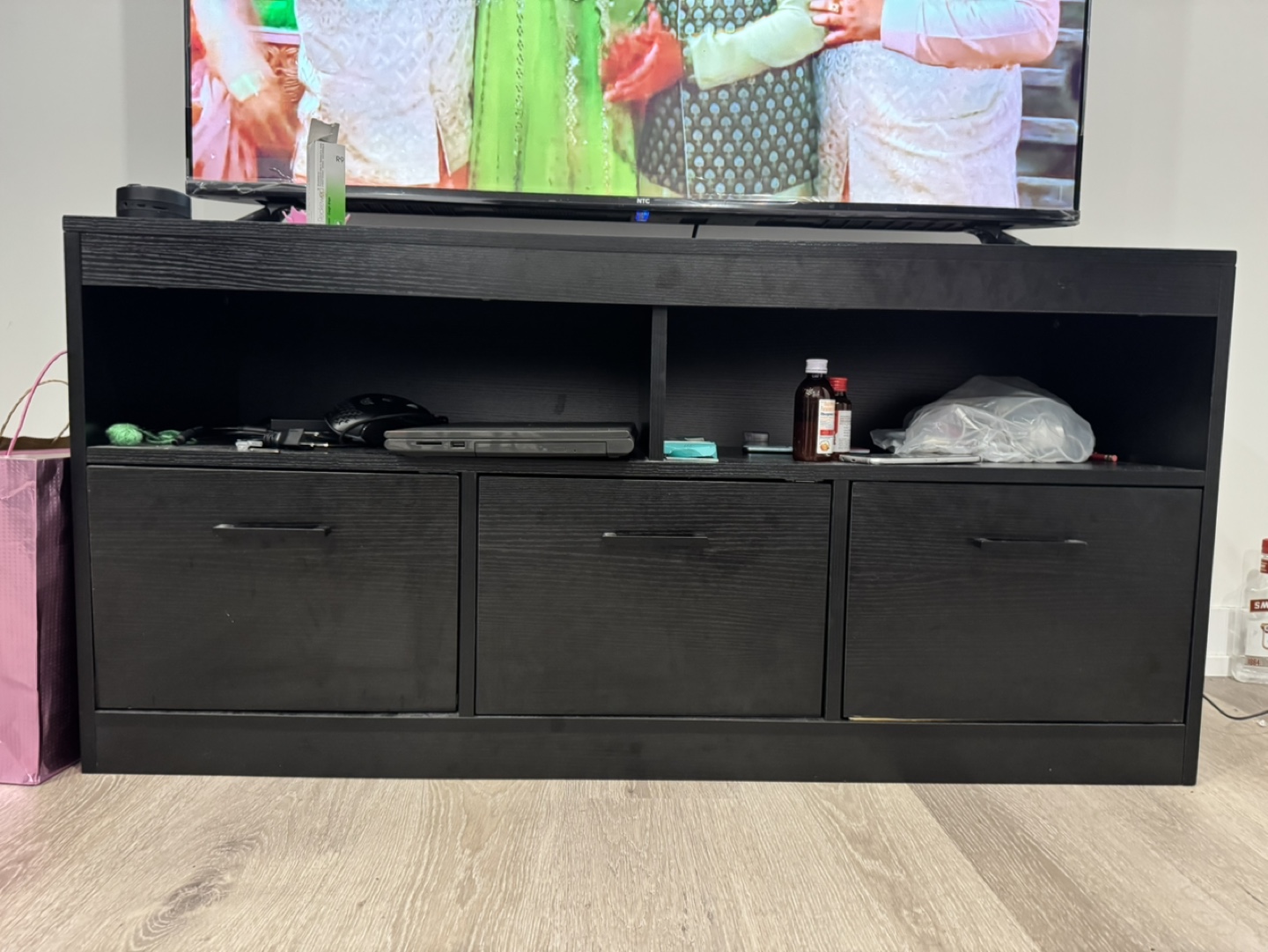 Black TV Stand with 3 Drawers - photo 3