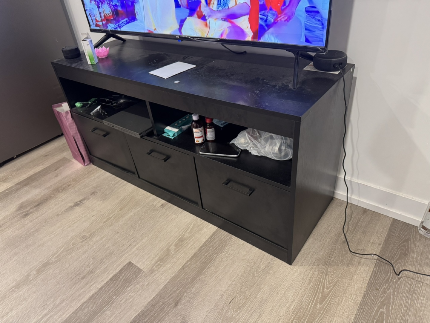 Black TV Stand with 3 Drawers - photo 2