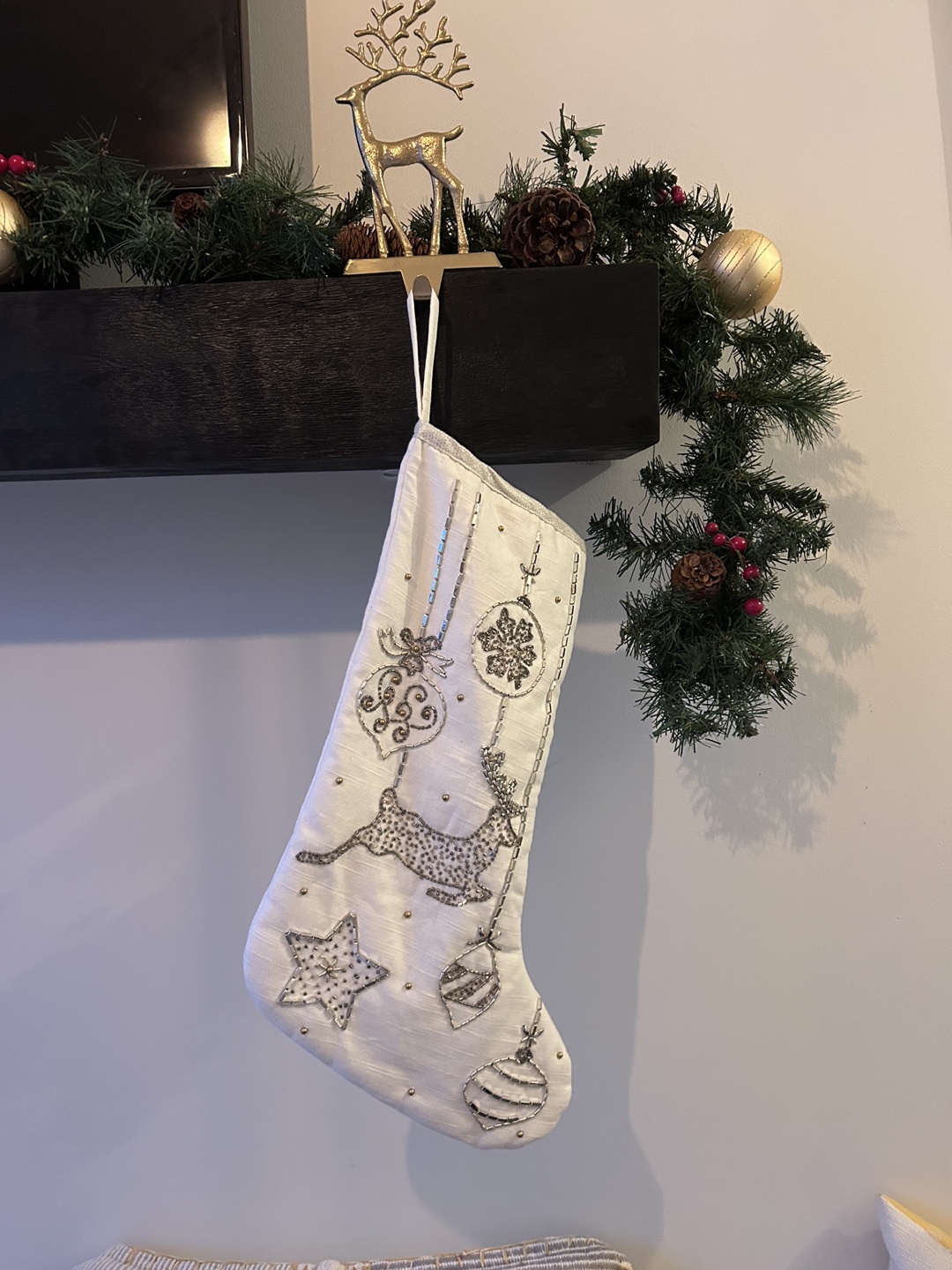 White Christmas Stocking with Reindeer