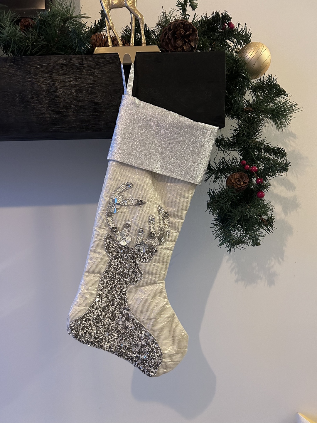 White Christmas Stocking with Reindeer - photo 2