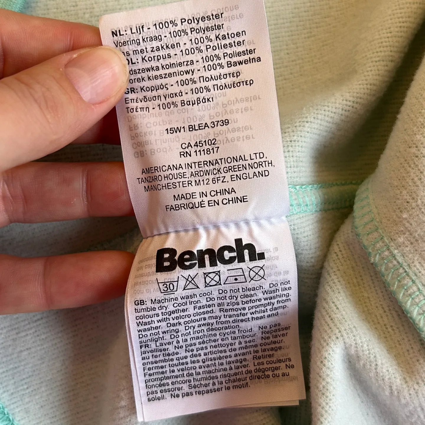 Bench Mint Green Fitted Zip Up Lightweight Jacket Size XL image indicator(7)